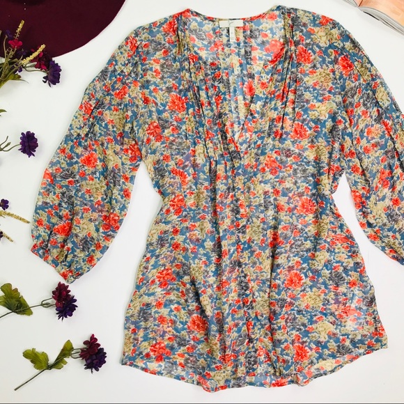 Joie Tops - [Joie] 100% Silk Floral Slate 'Lacee' Top Size XS